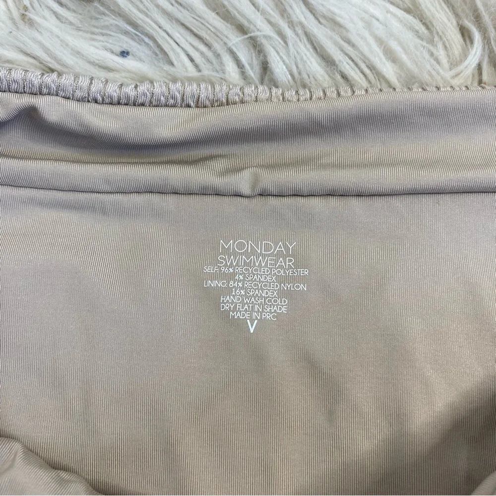 Monday Swimwear Taupe Grey Crinkle Gold Ring Bikini Bottoms
